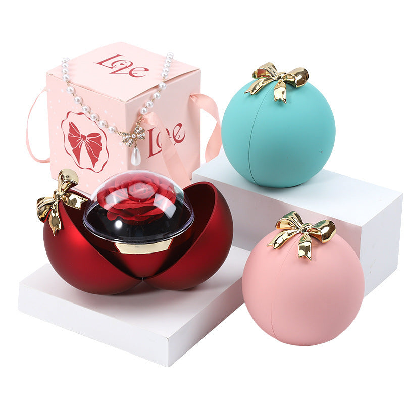 Round Eternal Rose jewelry Gift Box With Heart Promise Ring.