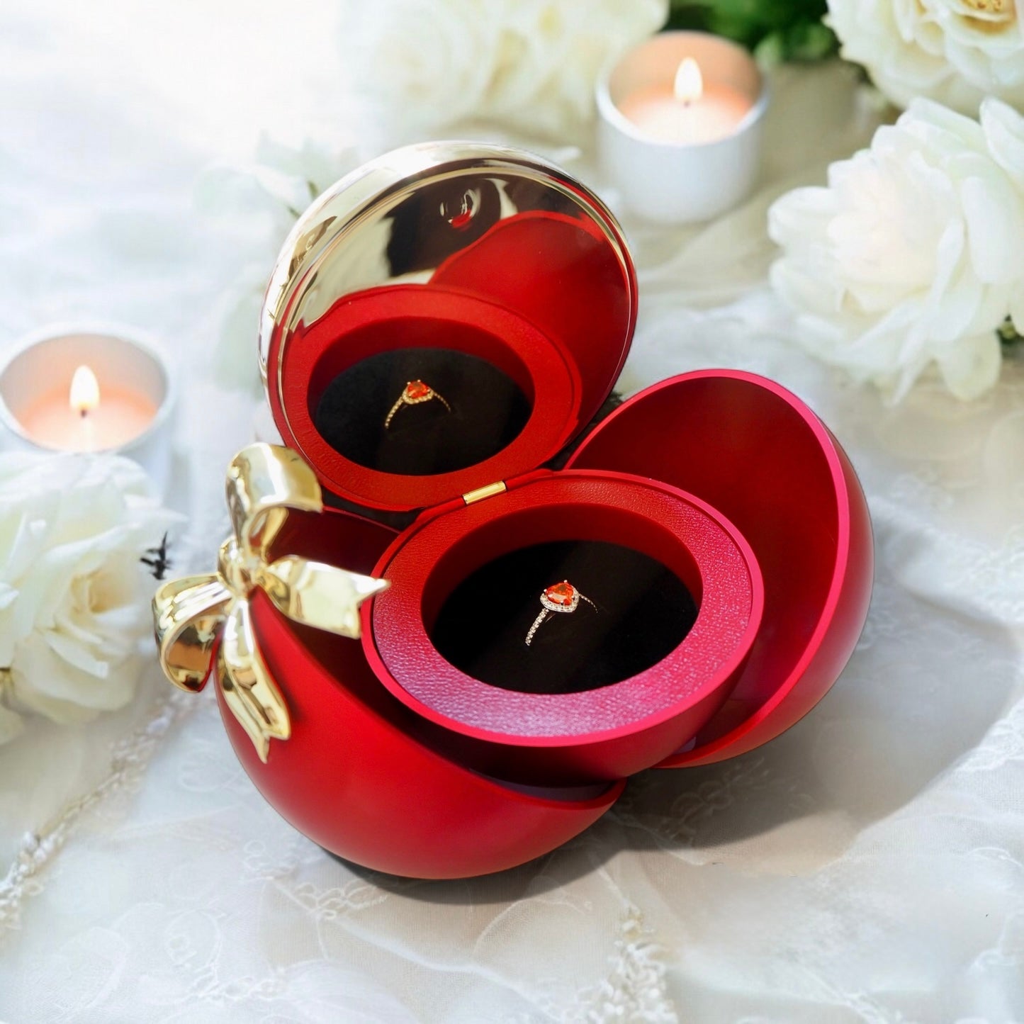 Round Eternal Rose jewelry Gift Box With Heart Promise Ring.