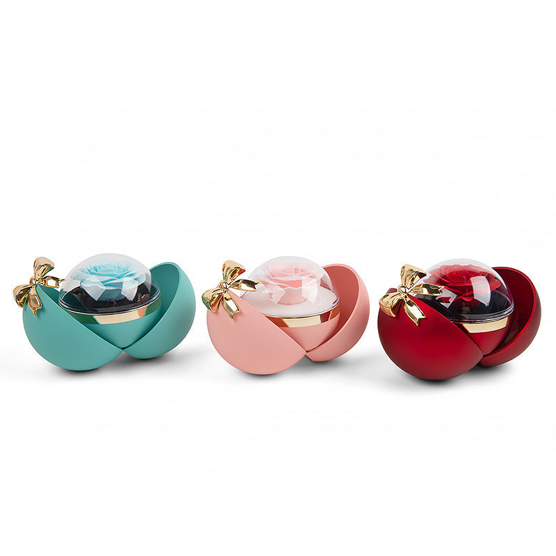 Round Eternal Rose jewelry Gift Box With Heart Promise Ring.